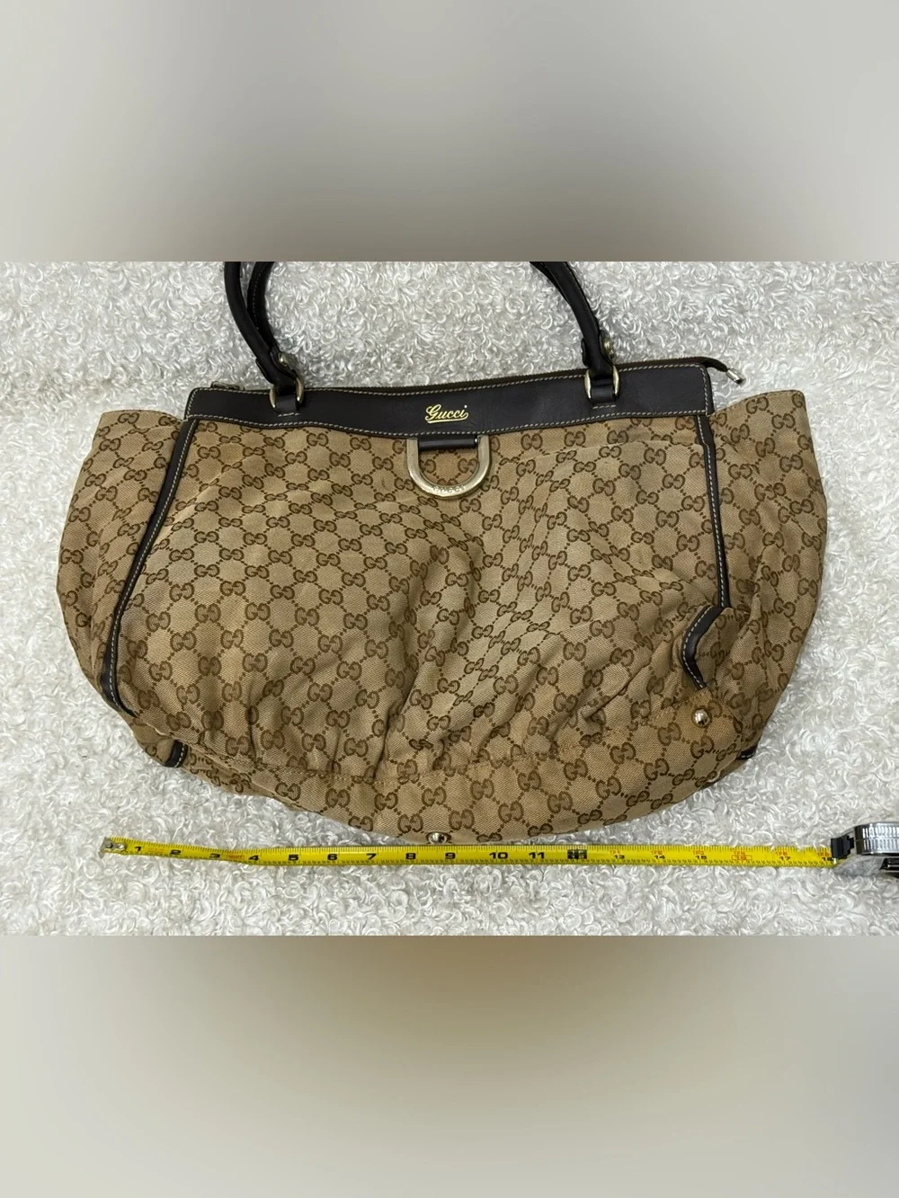 Gucci Abbey Canvas Tote with Brown Leather Trim